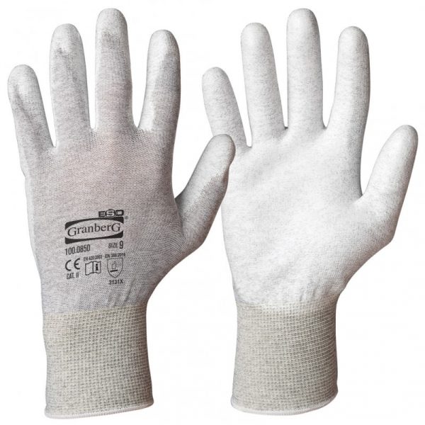 ESD-handskar med antistatiska egenskaper för att minimera förekomsten av elektrostatisk urladdning.